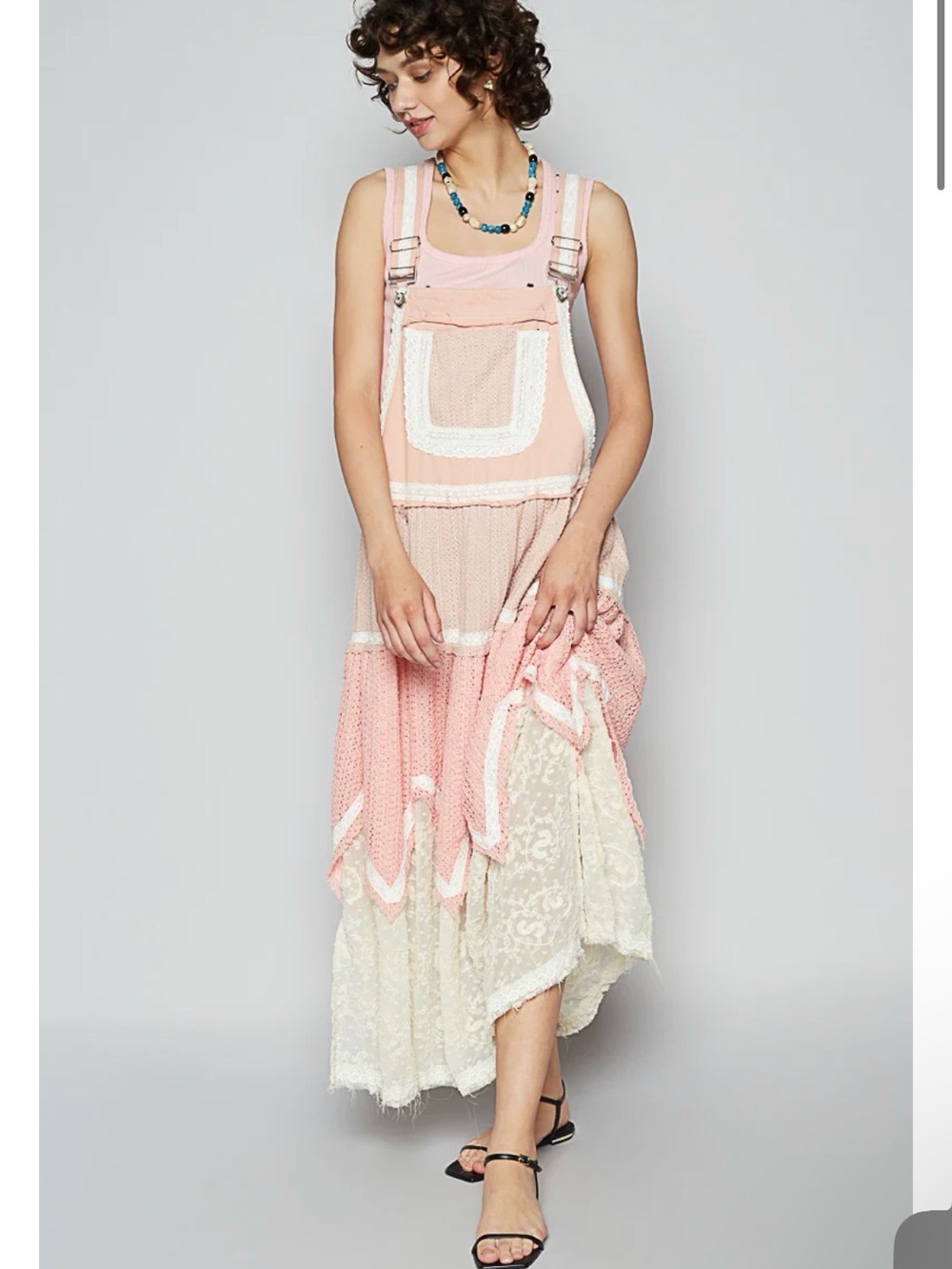 POL Overall Maxi Balletcore Patch Embroidered Romper
Skirt Vintage Wash Pink